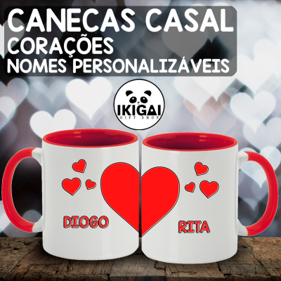 Canecas Casal Personalizadas - Corações