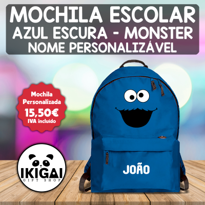 Mochila Escolar Azul Escura - Monster