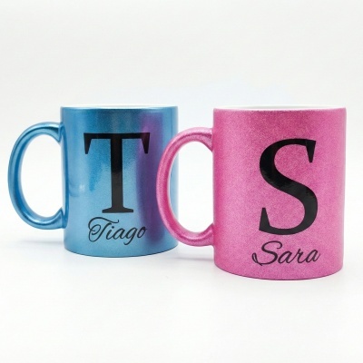 Caneca Glitter azul/rosa