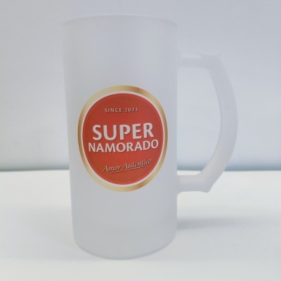 Caneca de Cerveja de Vidro Fosco Personalizada - Super Namorado(a)