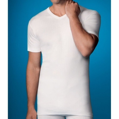 Camisola térmica de homem manga curta decote em bico - 100% algodão