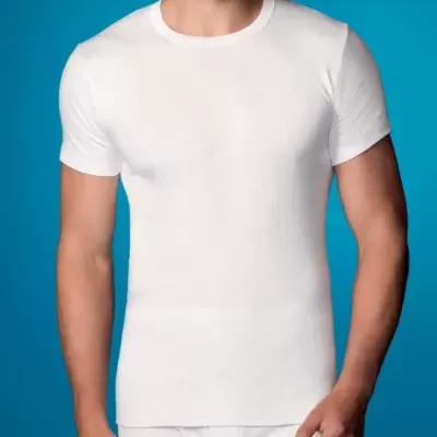 Camisola térmica de homem, manga curta, com decote redondo - 100% algodão