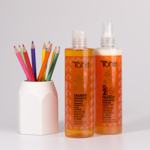 Tahe Pacote de shampoo + condicionador preventivo escolar Protect 2-PHASE Bio-Fluid KIDS