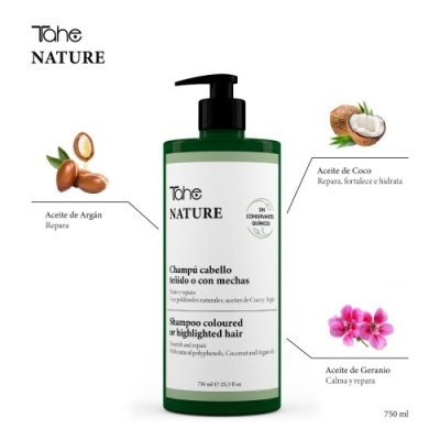 Tahe Shampoo sem sulfato para cabelos tingidos ou com mechas Nature