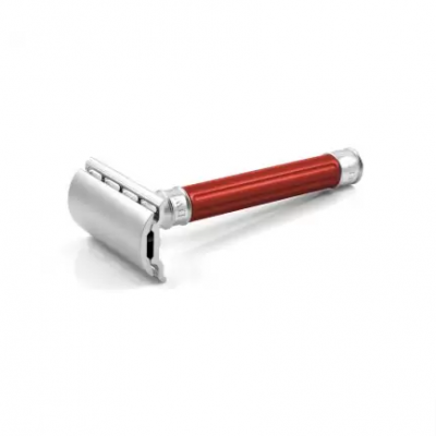 Edwin Jagger Double Edge Stainless Steel Safety Razor Grooved Anodised Red