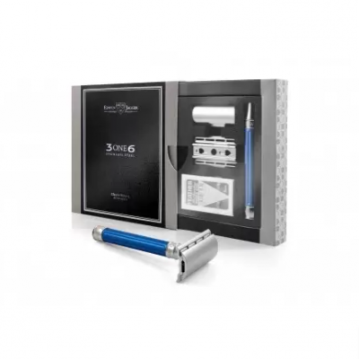 Edwin Jagger Double Edge Stainless Steel Safety Razor Grooved Anodised Blue