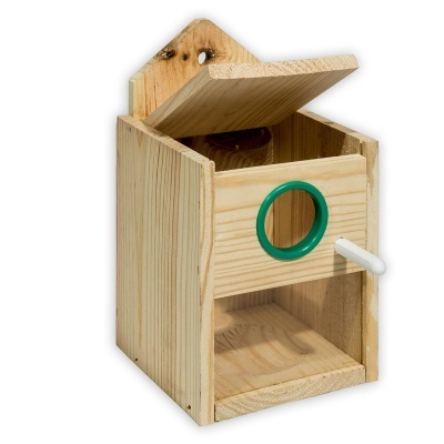 NINHO INTERIOR EM MADEIRA COM VISOR PARA PERIQUITOS