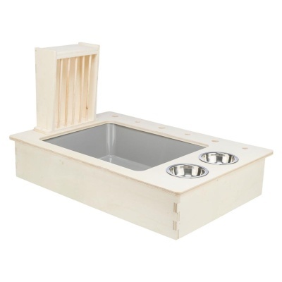 ALIMENTADOR EM MADEIRA COM GAMELAS E PORTA-FENO