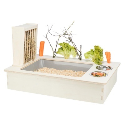 ALIMENTADOR EM MADEIRA COM GAMELAS E PORTA-FENO