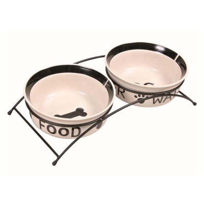 SUPORTE EM METAL COM 2 GAMELAS EM CERÂMICA