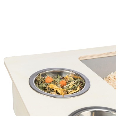 ALIMENTADOR EM MADEIRA COM GAMELAS E PORTA-FENO