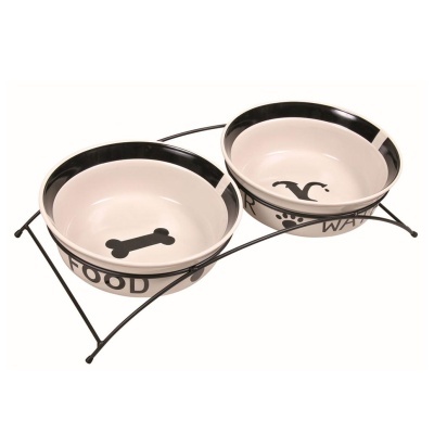 SUPORTE EM METAL COM 2 GAMELAS EM CERÂMICA