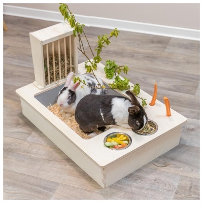 ALIMENTADOR EM MADEIRA COM GAMELAS E PORTA-FENO