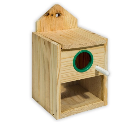 NINHO INTERIOR EM MADEIRA COM VISOR PARA PERIQUITOS