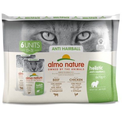 Almo Nature Gato "HOLISTIC" Anti-Hairball - Multipack (6 unidades)