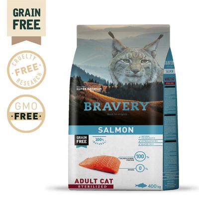 Bravery Gato Adulto Esterilizado - Salmão (sem cereais)
