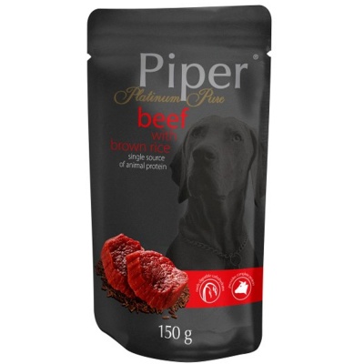 PIPER PLATINIUM PURE - Alimento Húmido p/ Cães - Carne Vaca com Arroz Integral (10 Saquetas) - EX