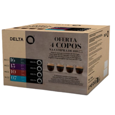 Cápsulas de Café Delta Q kit oferta copos (100 Cáps.)