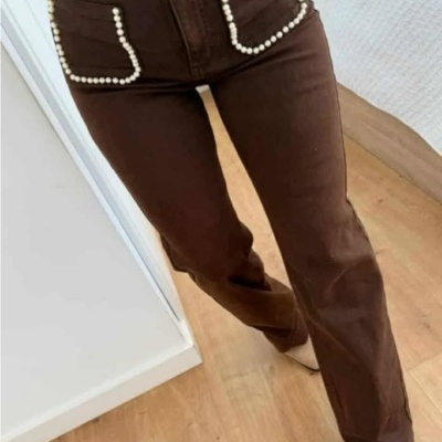 Calça wide leg pérolas 2 cores em stock