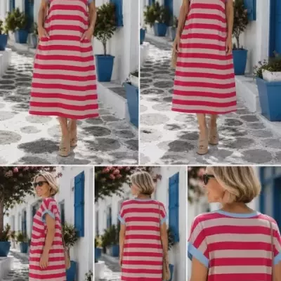 Vestido basico riscas com bolsos