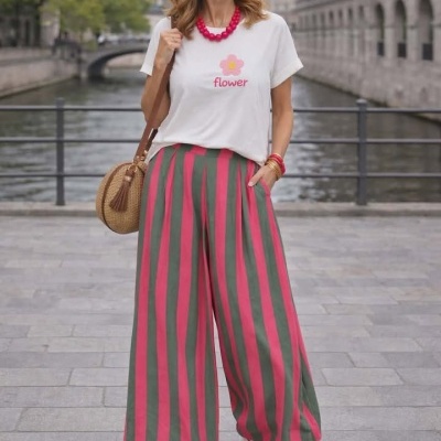 Calça cullote riscas