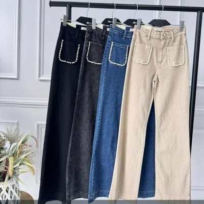 Calça wide leg pérolas 2 cores em stock