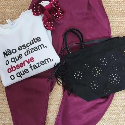 Calca ballon tecido quente em pele de pessego