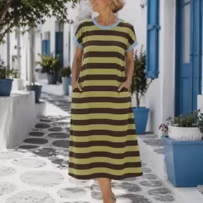 Vestido basico riscas com bolsos