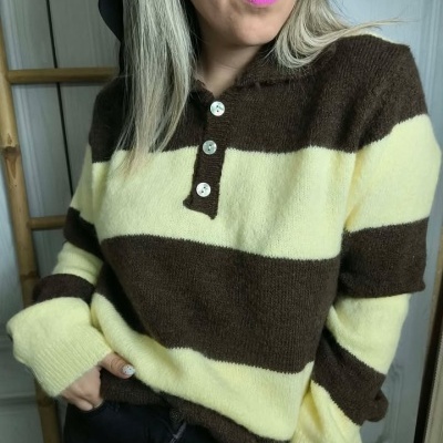 Polo lã riscas castanhas e amarelas
