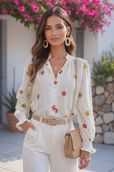 Camisa flores bordadas