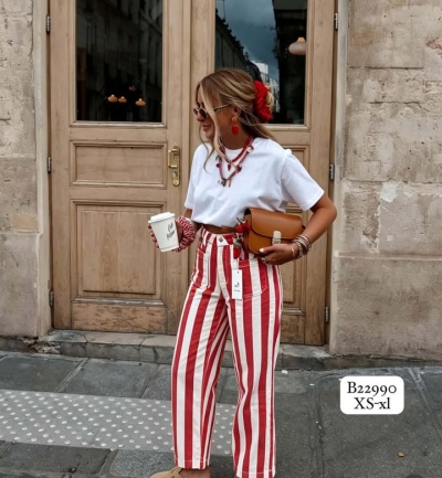 calça wide leg riscas ganga
