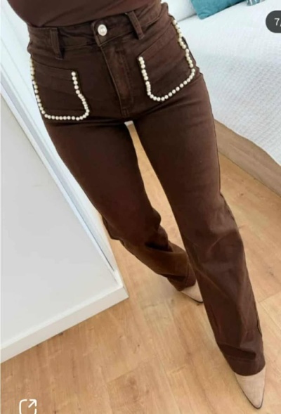 Calça wide leg pérolas 2 cores em stock