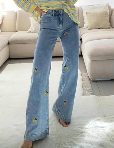 Jeans wide leg limões