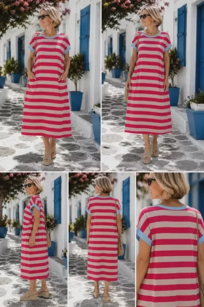 Vestido basico riscas com bolsos