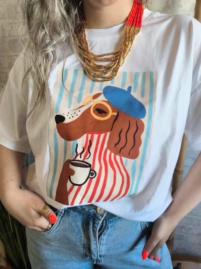 T-shirt cão arte branco