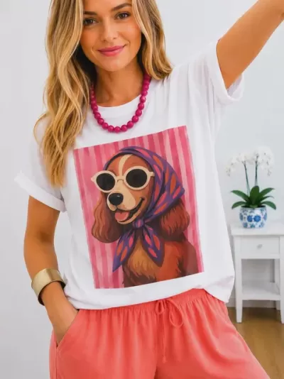 T-shirt cao riscas lenço