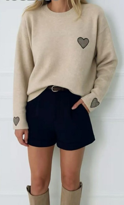 Malha lã coração vichy