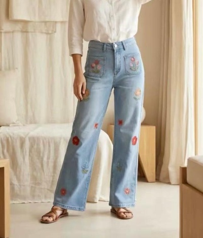 Calça flores wide leg