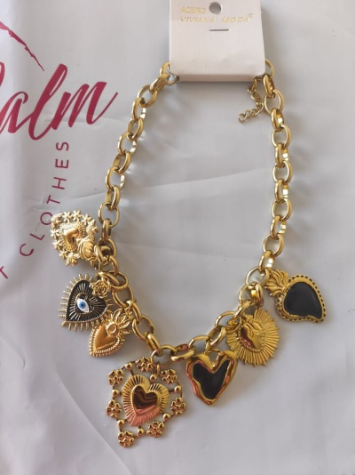 Colar aço dourado e preto