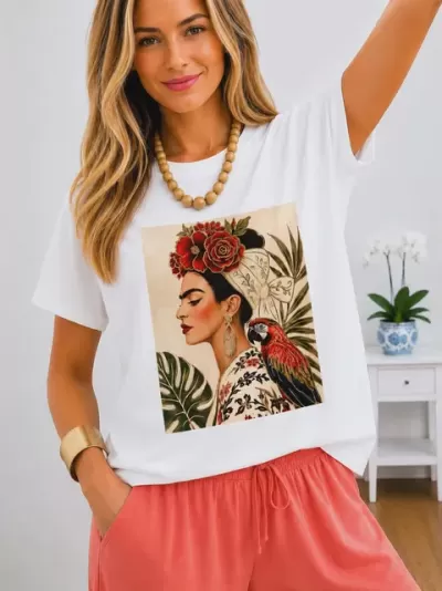T-shirt Frida detalhes dourados