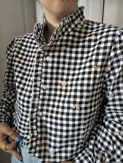 Camisa vichy coraçoes bordados