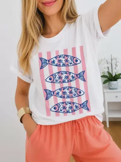 T-shirt sardinhas flores