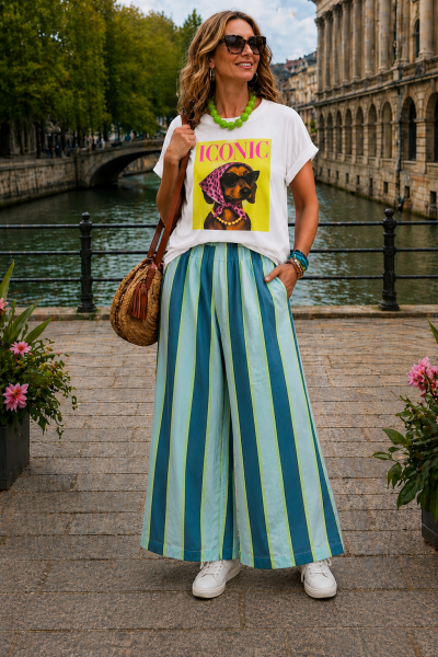 Pantalona riscas verde água