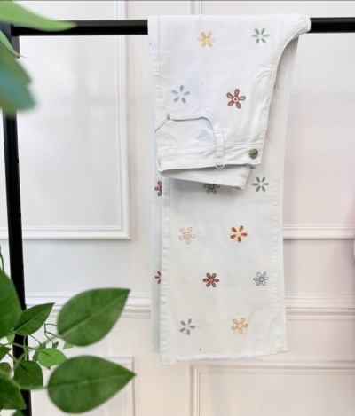 Wide leg branca floral