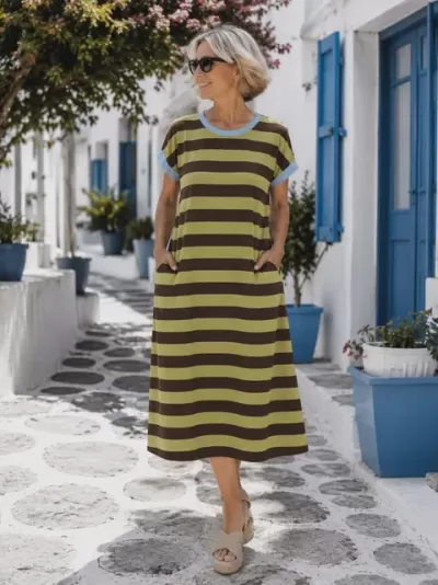 Vestido basico riscas com bolsos