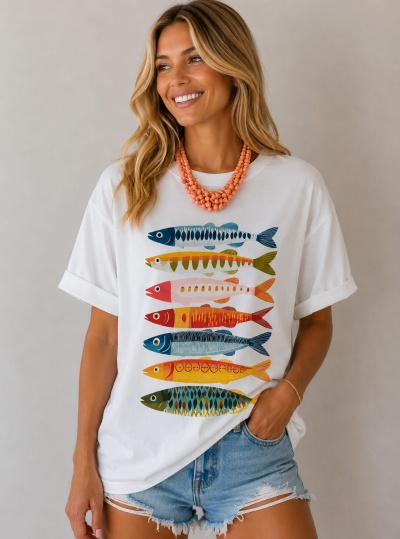 T-shirt Sardinhas tons laranja