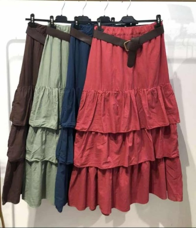 Saia midi  folhos com cinto