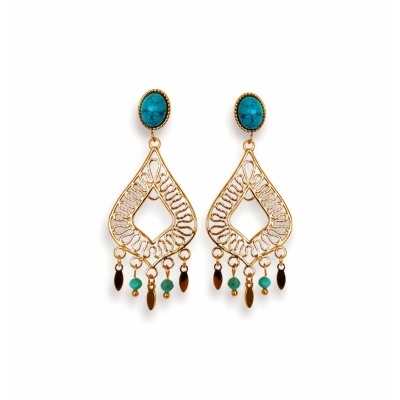 Brincos em Aço antialergico dourado turquesa