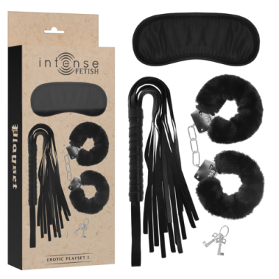 FETISH PLAYSET ERÓTICO 1 COM ALGEMAS, MSCARA CEGA E FLOGGER