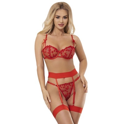 SUBBLIME SOUTIEN COM ESTAMPA DE CORAÇÃO + TANGA + CINTO-LIGA VERMELHO